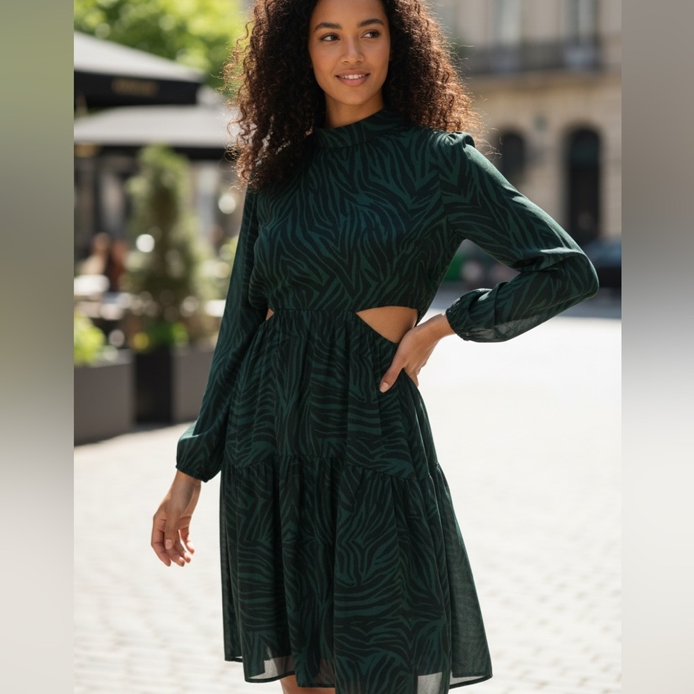 Fourteen Place Women's  Belle Side Cut Out Long Sleeve Mini Dress‎ Size Medium